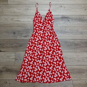 Reformation Montague Dress Red Oopsie Daisy Floral Midi Slip V-Neck Womens 4